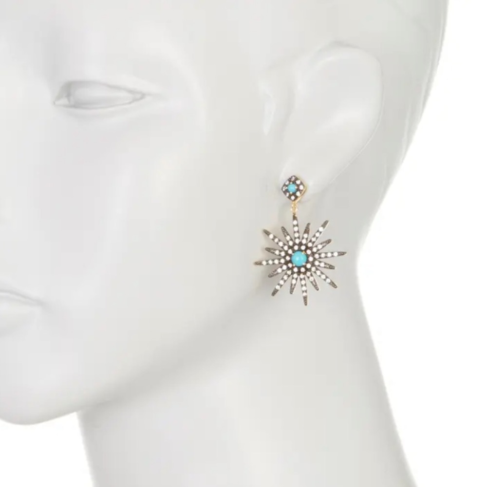 14K Yellow Gold Plated Turquoise & Swarovski Crystal Accented Starburst Earrings